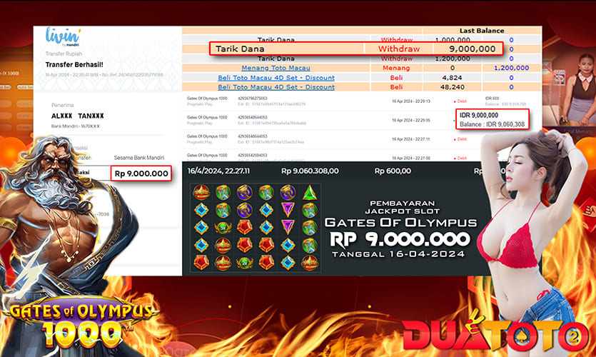 BUKTI PEMBAYARAN JACKPOT SLAOT GATES OF OLYMPUS 1000 16-04-2024