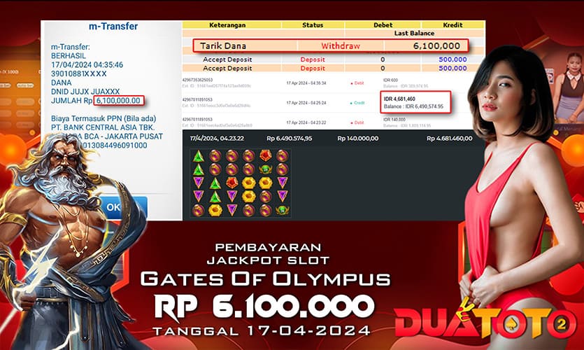 BUKTI PEMBAYARAN JACKPOT SLAOT GATES OF OLYMPUS 17-04-2024