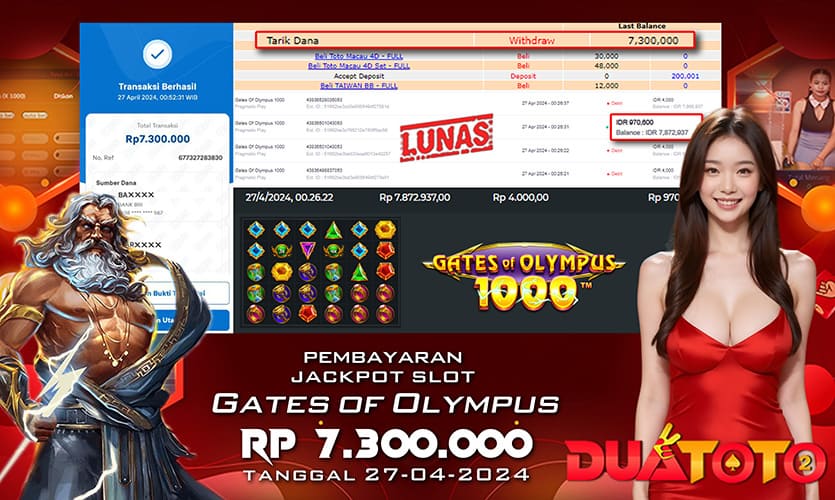 BUKTI PEMBAYARAN JACKPOT SLOT GATES OF OLYMPUS 1000 27-04-2024