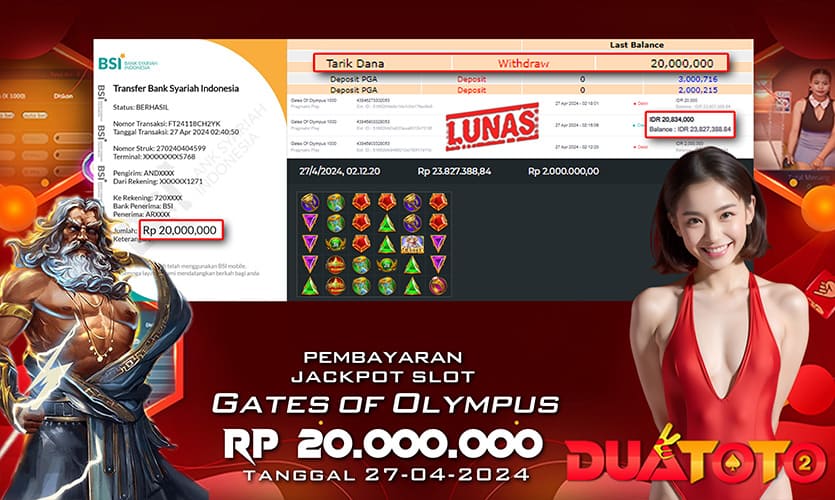 BUKTI PEMBAYARAN JACKPOT SLOT GATES OF OLYMPUS 1000 27-04-2024