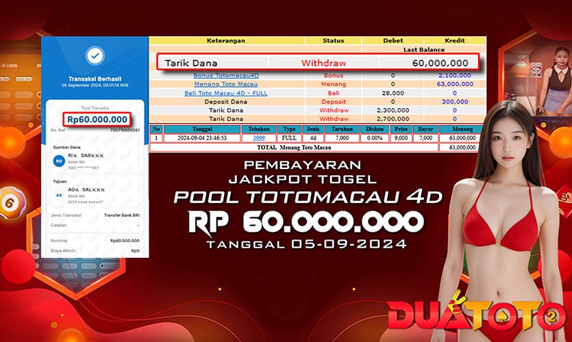 BUKTI PEMBAYARAN JACKPOT POOLS TOTO MACAU 04-09-2024