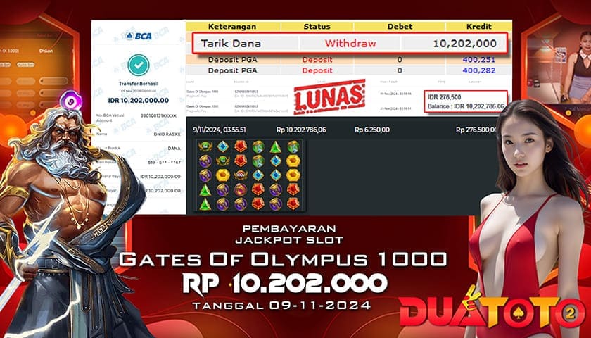 BUKTI PEMBAYARAN JACKPOT SLOT GATES OF OLYMPUS 1000 09-11-2024