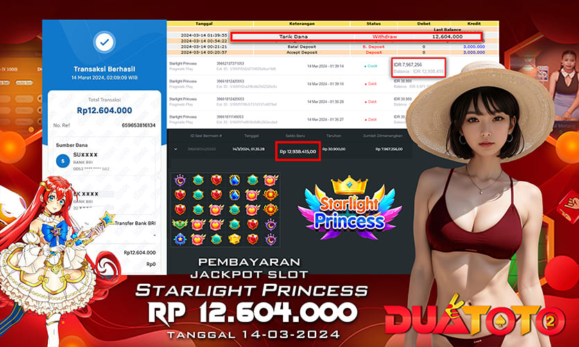 BUKTI PEMBAYARAN JACKPOT SLOT STARLIGHT PRINCESS 14-03-2024