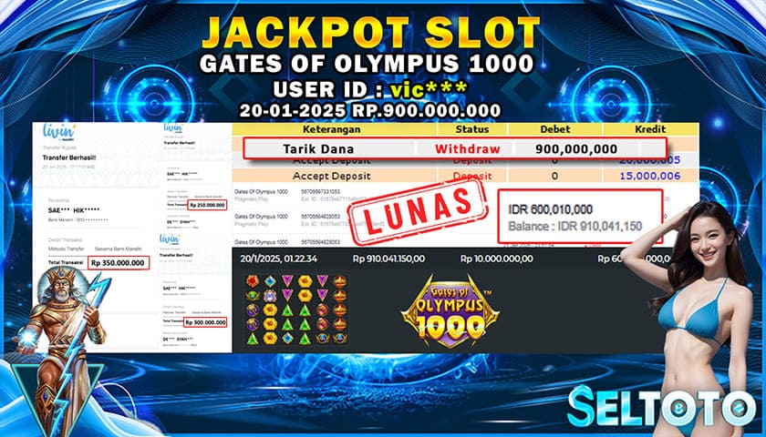 BUKTI PEMBAYARAN JACKPOT SLOT GATES OF OLYMPUS 1000 20-01-2025