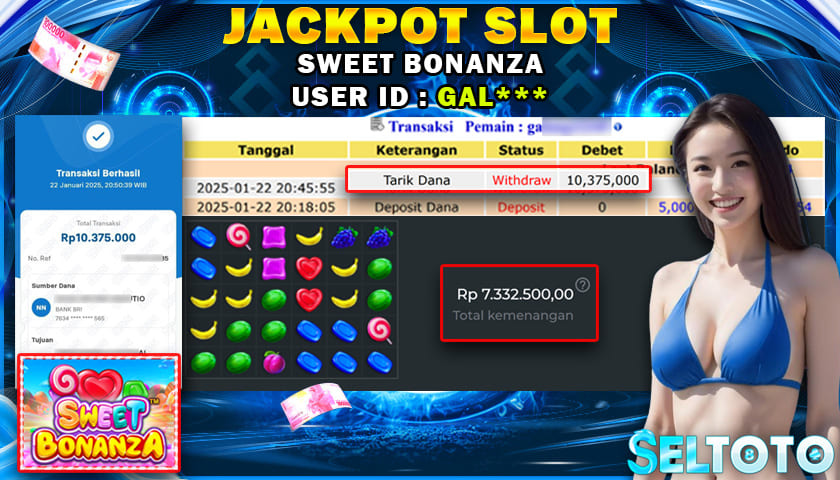 BUKTI PEMBAYARAN JACKPOT SLOT SWEET BONANZA 22-01-2025