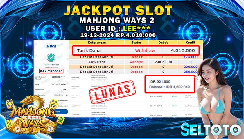 BUKTI PEMBAYARAN JACKPOT SLOT MAHJONGWAYS 2 19-12-2024