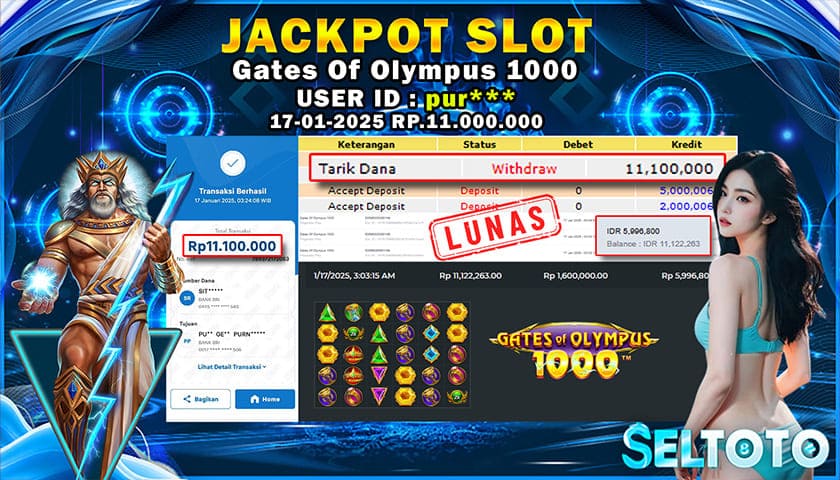 BUKTI PEMBAYARAN JACKPOT SLOT GATES OF OLYMPUS 1000 17-01-2025