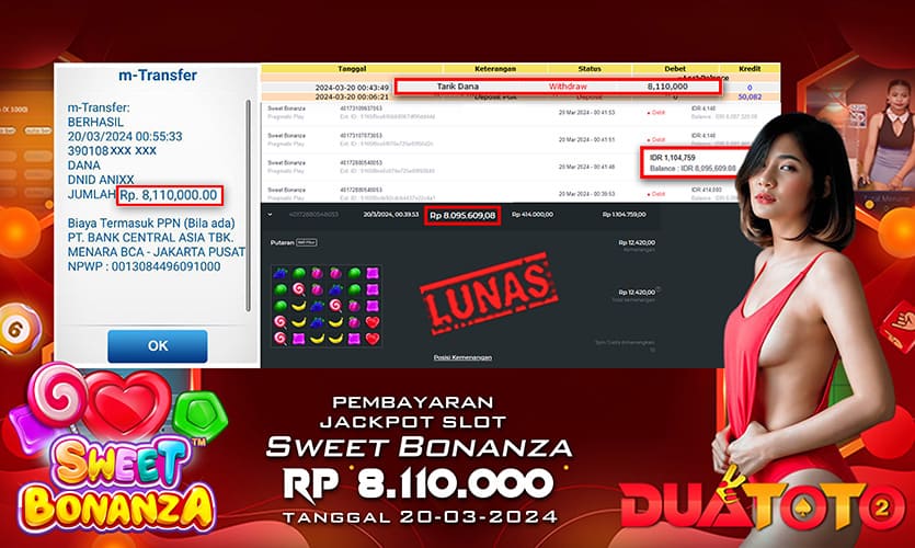 BUKTI PEMBAYARAN JACKPOT SLOT SWEET BONANZA 20-03-2024