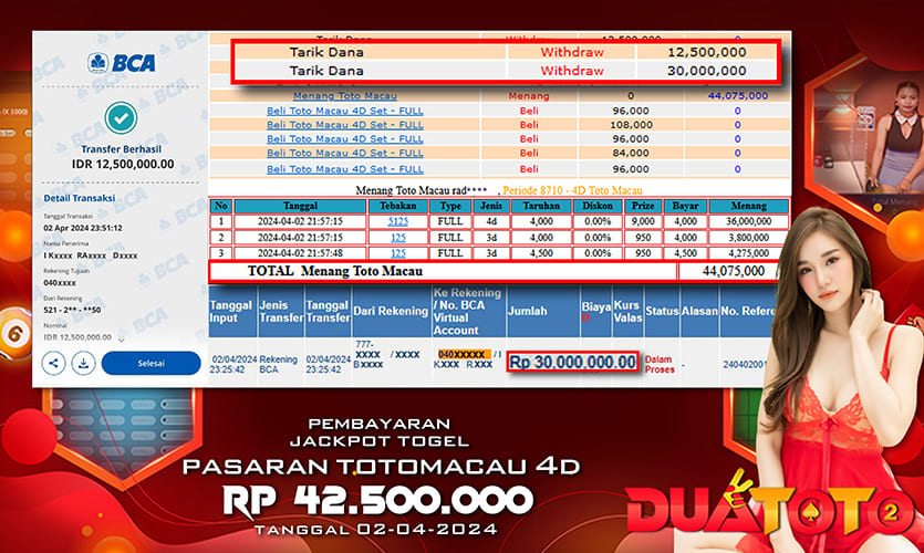 BUKTI PEMBAYARAN JACKPOT TOGEL TOTOMACAU 4D 02-04-2024